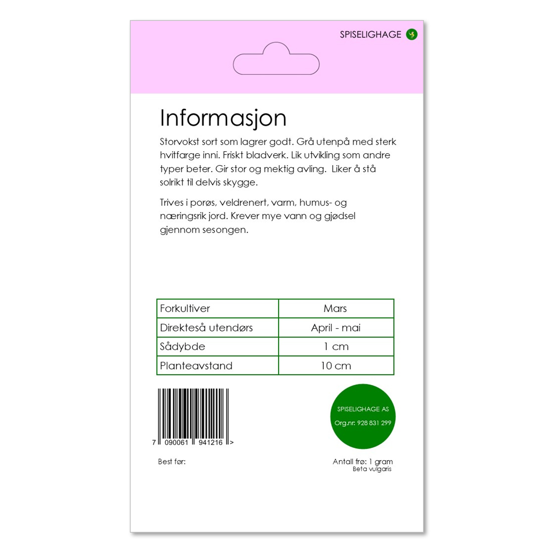 SPISELIGHAGE® HVIT BETE- AVALANCHE - Bilde 2