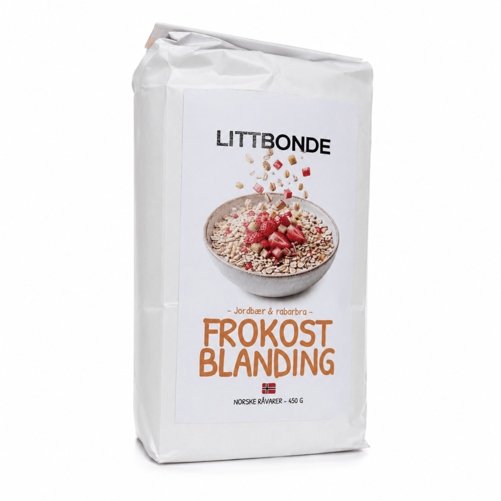 LITTBONDE® Frokostblanding – Jordbær & rabarbra 650 g