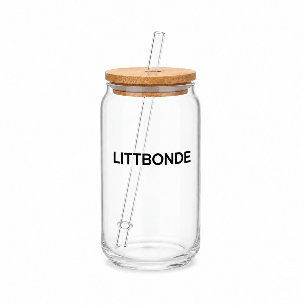 LITTBONDE® Drikkeglass med bambuslokk og sugerør – 355 ml